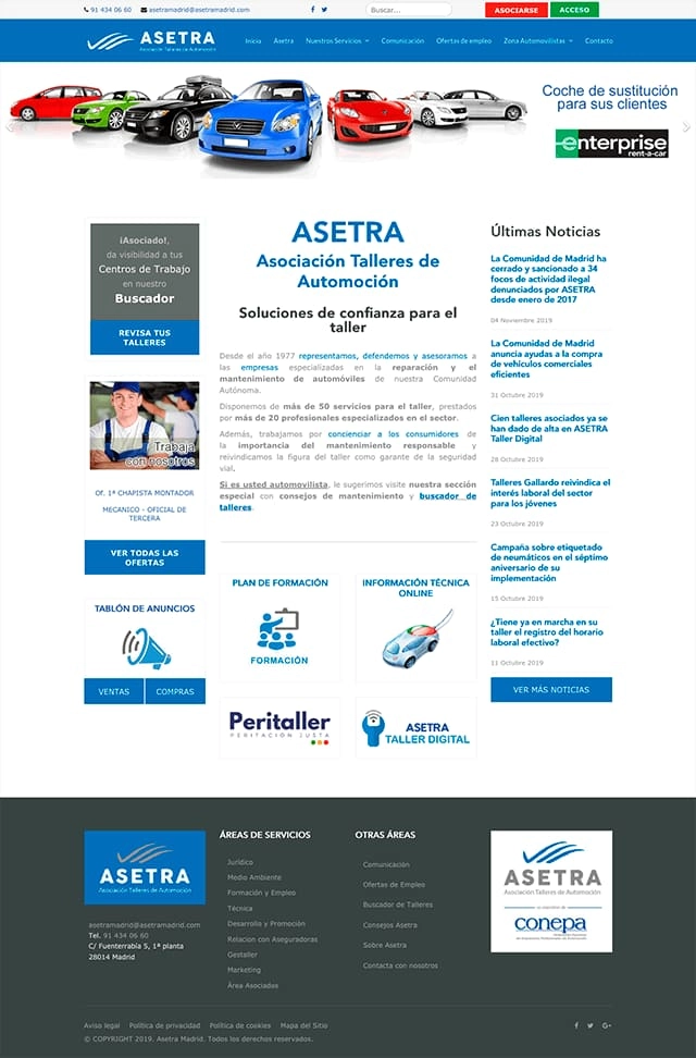 web para Asociación de Talleres de Madrid, ASETRA